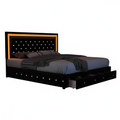 Queen LED Smart Bed Frame with 4 Storage Drawers Adjustable Headboard with Smart Control RGBW LED, Whisper-Quiet Design, Upholstered Bed Wood Slats Support, No Box Spring Needed, PU Black