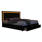 Queen LED Smart Bed Frame with 4 Storage Drawers Adjustable Headboard with Smart Control RGBW LED, Whisper-Quiet Design, Upholstered Bed Wood Slats Support, No Box Spring Needed, PU Black