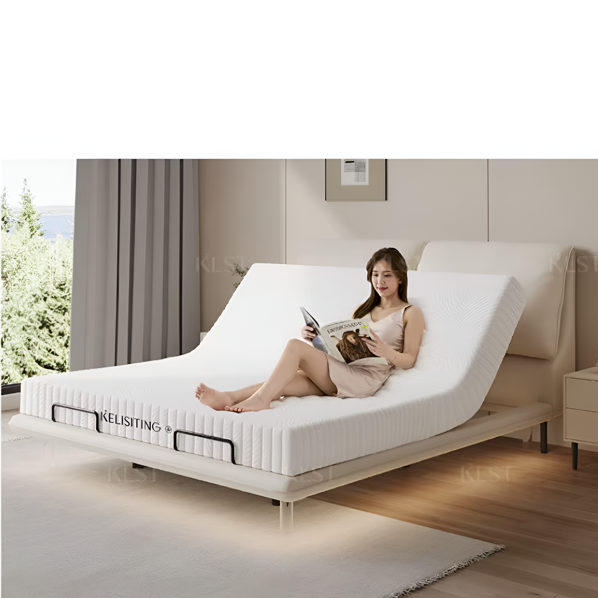 Elegant Modern White Double Bed Frame Luxury Leather Villa Smart Bed Adjustable Electric Cama Matrimonial Bedroom Set Furniture