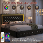 Queen LED Smart Bed Frame with 4 Storage Drawers Adjustable Headboard with Smart Control RGBW LED, Whisper-Quiet Design, Upholstered Bed Wood Slats Support, No Box Spring Needed, PU Black